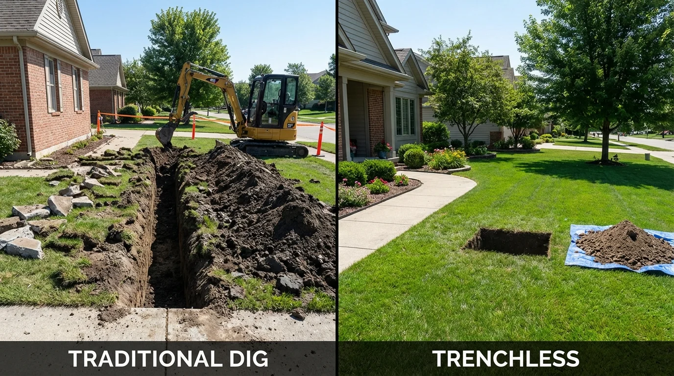 Trenchless sewer repair with minimal yard damage versus traditional excavation in Borger, TX